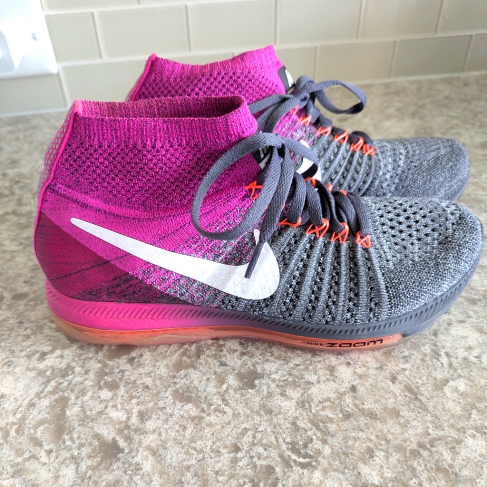 Nike Zoom All Out Flyknit Grey And Pink Size 8